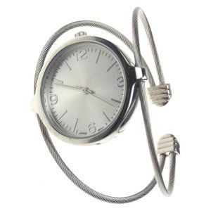 Ortz Cuff Watch Silver Flexible Fit Analog Cable Bracelet Round Slides On Gift